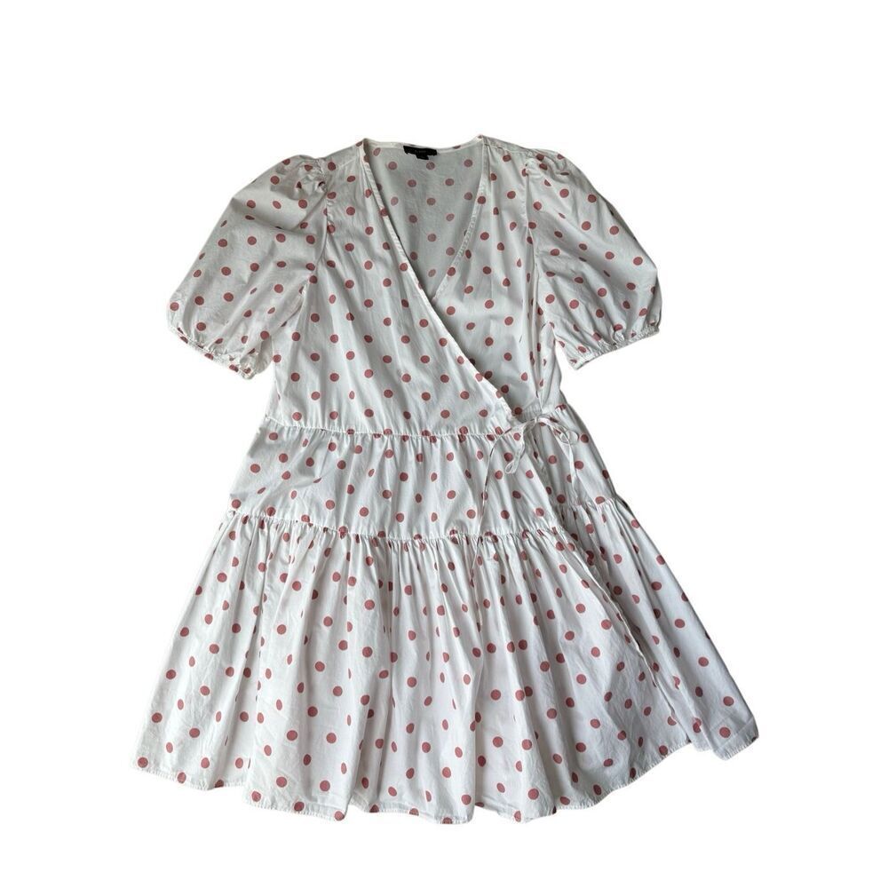 J.crew polka dot Puff-sleeve cotton poplin wrap dress in white rose dot - Picture 6 of 13